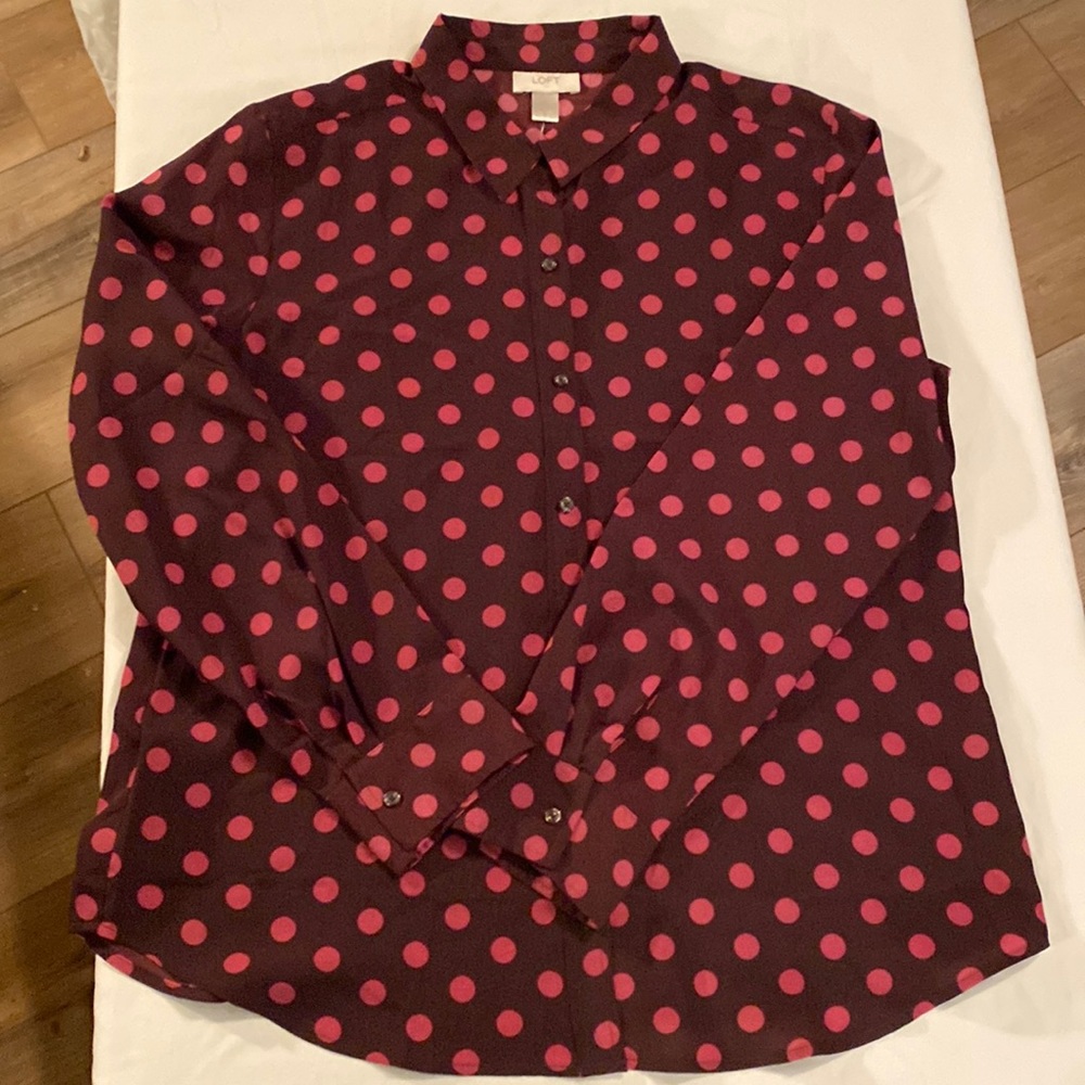 LOFT Polka Dot Blouse Brown & Pink Polka Dot